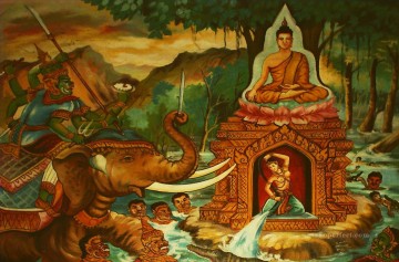 Buddhist Painting - Calling the Earth to witness Buddha and Mara Buddhism